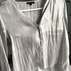Silver satin button up blouse from Dynamite